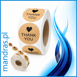 Etykiety THANK YOU serce kraft rolka [500szt.]